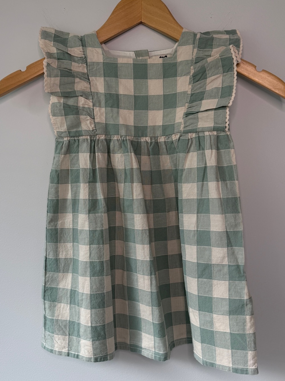 Cyrillus Paris WATER GREEN VICHY CHECKER DRESS Sz 24mo